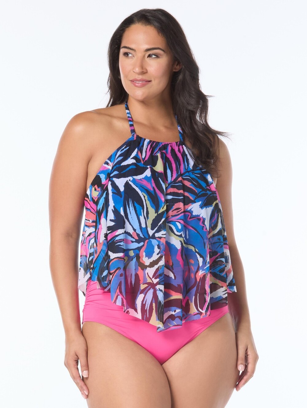 Coco Reef Mesh Ruffle Bra Sized Underwire Tankini Top - Paradise Abstract